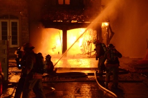 A fire at a house under construction on Lakeshore Road in Burlington is seen in this photo on Tuesday, Feb. 5, 2013. (Andrew Collins) 