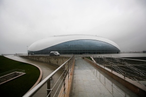 The outside view of the Bolshoy ice dome, main ice hockey arena, at the Russian Black Sea resort of Sochi. (AP / Igor Yakunin)