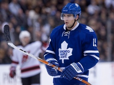 Newly acquired Toronto Maple Leafs' Joffrey Lupul during first period NHL hockey action against the New Jersey Devils in Toronto Thursday, February 10, 2011. In acquiring forward Joffrey Lupul from Anaheim on Wednesday, the Toronto Maple Leafs general manager hopes he's added a highly motivated player that has put a major injury behind him. (THE CANADIAN PRESS/Darren Calabrese)