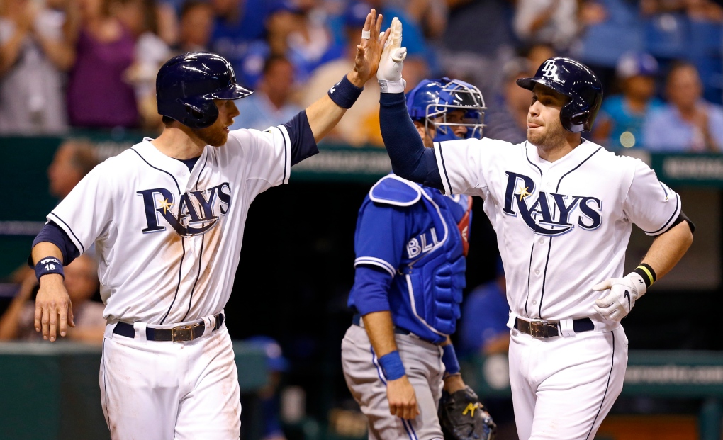 Tampa Bay Rays third baseman Evan Longoria reacts after striking out  against the Toronto Blue Jays in the 4th inning at the Rogers Centre in  Toronto, ON. The Rays beat the Blue