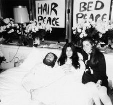 Gail Renard is seen with John Lennon and Yoko Ono during their famous 'bed-in' in Montreal in 1969.  (Christie's / THE CANADIAN PRESS)