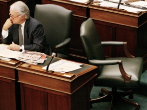 Norm Sterling sits in the legislature in this file photo. Sterling, a longtime MPP for the Progressive Conservative's says he may vote Liberal in the upcoming provincial election. (CP PHOTO/Kevin Frayer) 