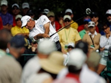 Fred Couples hits a drive on the seventh hole during the second round of the Masters golf tournament Friday, April 8, 2011, in Augusta, Ga. (AP Photo/Matt Slocum)