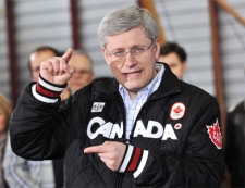 Stephen Harper speaks during a Conservative campaign stop at a dairy farm in Acton Vale, Que., Sunday April 10, 2011. (Sean Kilpatrick / THE CANADIAN PRESS)