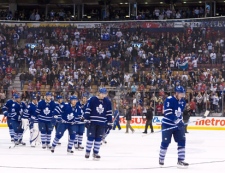 oronto Maple Leafs leave the ice after a 4-1 lose to the Montreal Canadiens in their final game of the season during NHL hockey action in Toronto on Saturday April 9, 2011. It's the franchise-record sixth straight season the Maple Leafs will miss out on the playoffs. THE CANADIAN PRESS/Chris Young