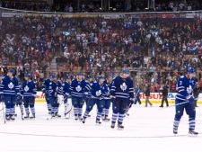 Toronto Maple Leafs leave the ice after a 4-1 lose to the Montreal Canadiens in their final game of the season during NHL hockey action in Toronto on Saturday April 9, 2011. (THE CANADIAN PRESS/Chris Young)