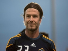 Los Angeles Galaxy's David Beckham warms up ahead of his team's game against Toronto FC in MLS action in Toronto on Wednesday April 13, 2011. (THE CANADIAN PRESS/Chris Young)
