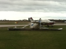 Strong winds flipped a small plane at Oshawa's airport Thursday, April 28, 2011. (Photo courtesy of Heidi Rogers)