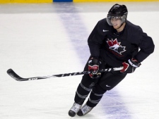 Team Canada captain Ryan Ellis smiles as he cuts a turn during team practice at the World Junior Hockey Championships in Buffalo, NY on Monday December 27, 2010. (THE CANADIAN PRESS/Frank Gunn)