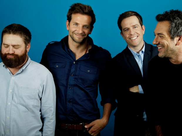 From left, actors Zach Galifianakis, Bradley Cooper, Ed Helms, and director Todd Phillips, from the upcoming film "The Hangover Part II," pose for a portrait in Beverly Hills, Calif., Wednesday, May 18, 2011. The film opens today (AP Photo/Matt Sayles)