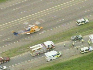 An overhead shot of rollover that has closed the northbound lanes of Highway 400 on Thursday, June 9, 2011. 