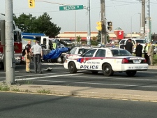 The scene of a fatal crash at Highway 7 and Weston Road on Thursday, July 7, 2011. (CP24/Tom Stefanac)