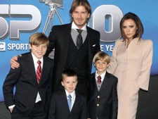 In this file photo dated Dec. 19 2010 showing the Beckham family, with David and Victoria Beckham, and their sons, from left to right, Brooklyn, Cruz and Romeo. Spokesman for David Beckham, Simon Oliveire says Sunday July 10, 2011, that Victoria Beckham has given birth to a healthy baby girl, at a hospital in Los Angeles, U.S. adding to their family of three boys. (AP Photo / David Davies, PA) 