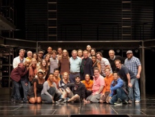 Andrew Lloyd Webber with the cast of Jesus Christ Superstar on the stage of the Stratford Shakespeare Festival's Avon Theatre, after the Lord Lloyd Webber attended a performance. (THE CANADIAN PRESS/ho-Terry Manzo)