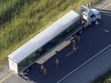 This screen grab from Chopper 24 shows the scene of a fatal crash on Highway 400, north of Barrie, on Friday, July 15, 2011.