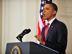 President Barack Obama addresses the nation from the East Room of the White House in Washington, Monday, July 25, 2011, on the approaching debt limit deadline. (AP Photo/Jim Watson)