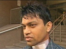Humayun Kobir, 26, speaks to CP24 on Monday, Aug. 29, 2011, after his throat was cut by a wire or string that was strung across Warden Avenue at St. Clair Avenue East a day earlier.
