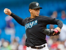 Toronto Blue Jays starting pitcher Henderson Alvarez works against the Boston Red Sox during first inning MLB baseball action in Toronto Monday, September 5, 2011. THE CANADIAN PRESS/Darren Calabrese