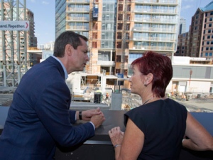 Ontario Liberal leader Dalton McGuinty surveys construction at Women's College Hospital with CEO Marilyn Emery in Toronto on Wednesday September 14, 2011. THE CANADIAN PRESS/Frank Gunn