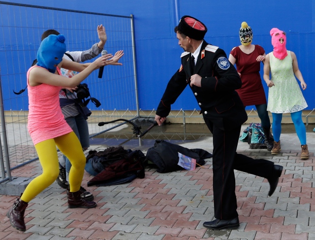 Cossacks Use Whips On Pussy Riot Members In Sochi