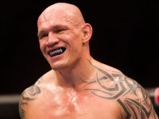 Canada's Krzysztof Soszynski, of Winnipeg, Man., smiles during his fight against Mike Massenzio, of Paterson, N.J., in a light heavyweight bout at UFC 131 in Vancouver, B.C., on Saturday June 11, 2011. Soszynski won in a decision. THE CANADIAN PRESS/Darryl Dyck