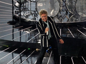 Roger Daltrey leads The Who's performance during halftime of the NFL Super Bowl XLIV football game between the Indianapolis Colts and the New Orleans Saints in Miami, Sunday, Feb. 7, 2010. (AP Photo/Charlie Riedel)