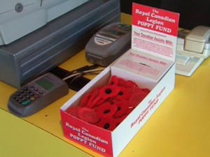 A Royal Canadian Legion poppy donation box is pictured in this file photo.