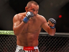 Dan Henderson fight stands against Fedor Emelianenko, of Russia, during their fight at Sears Centre, in Hoffman Estates, Ill., Saturday, July 30, 2011. Henderson won by TKO in the first round. (AP Photo/Kamil Krzaczynski)