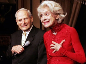 FILE - In this Oct. 18, 2005 file photo, Broadway legend Carol Channing introduces her husband, businessman Harry Kullijian, during a performance of her one-woman show in New York. (AP Photo/Richard Drew, File)