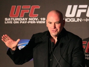 Dana White, President of the Ultimate Fighting Championship, speaks during a news conference after the UFC 139 Mixed Martial Arts event in San Jose, Calif., Saturday, Nov. 19, 2011. (AP Photo/Jeff Chiu)