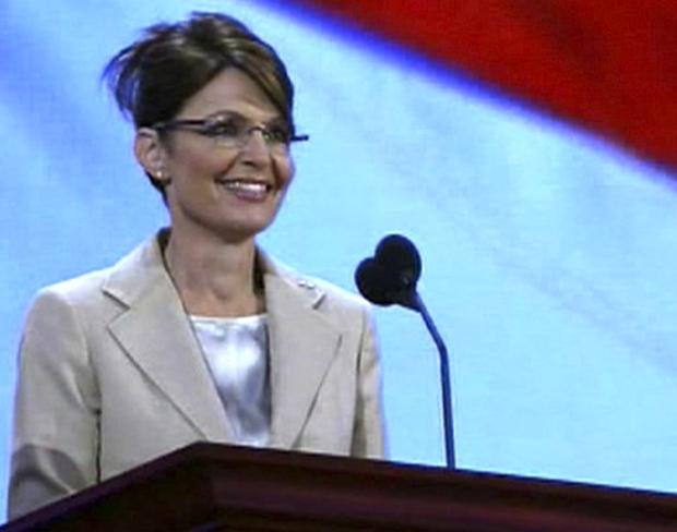 Vice presidential candidate Sarah Palin stands at the podium during a walk through at the Republican National Convention in St. Paul, Minn., Wednesday, Sept. 3, 2008. (AP / ABC News)