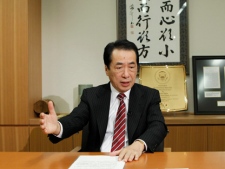 Former Japanese prime minister Naoto Kan speaks during an interview with The Associated Press at his office in Tokyo on Friday, Feb. 17, 2012. (AP Photo/Koji Sasahara)