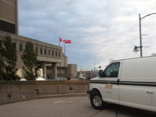 An Ontario Provincial Police (OPP) van believed to be carrying Michael Rafferty arrives at the Middlesex Court House in London, Ontario, Monday, Feb. 27, 2012 on the first day of jury selection. Rafferty, 31, is charged with first-degree murder, sexual assault causing bodily harm and kidnapping in the death of Victoria Stafford. THE CANADIAN PRESS/Mark Spowart