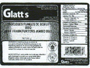 Glatt's Kosher Meat Products of Montreal is voluntarily recalling its Beef Frankfurters Jumbo BBQ products over fears of listeria contamination. (Handout)