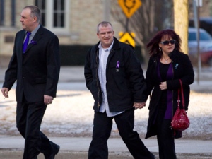 Rodney Stafford, father of slain child Tori Stafford, arrives at the courthouse in London, Ont., on Monday, March 5, 2012, on the first day of the trial for Michael Rafferty. (THE CANADIAN PRESS/Geoff Robins)