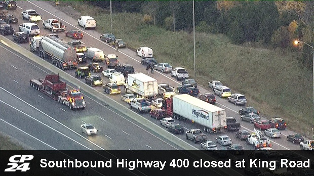 Southbound Highway 400 closed at King Road CP24