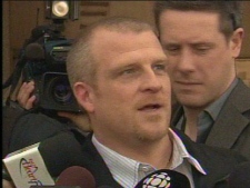 Tori's father Rodney Stafford speaks to the media outside a London, Ont. courthouse on Friday, March 16, 2012.