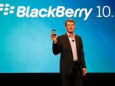 Thorsten Heins, president and CEO of Research In Motion, the company that makes BlackBerry, delivers the keynote speech during the BlackBerry World conference Tuesday, May 1, 2012, in Orlando Fla. (AP Photo/Reinhold Matay)