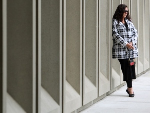 Tara McDonald, mother of slain Victoria (Tori) Stafford, leans against a wall in a quiet moment before entering court for proceedings in the Michael Rafferty murder trial in London, Ont., Monday, May 7, 2012. Rafferty has pleaded not guilty to first-degree murder, sexual assault causing bodily harm and kidnapping in Stafford's death. (THE CANADIAN PRESS/Dave Chidley)