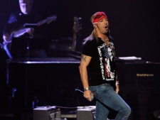 Bret Michaels performs at the close of The Grammy Foundation's 14th Annual "One Night Only: A Celebration of the Live Music Experience," on Thursday, Feb. 9, 2012, in Beverly Hills, Calif. (AP Photo/Chris Pizzello)