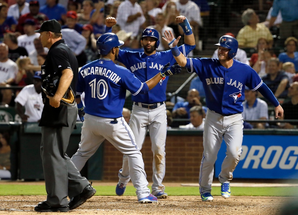 Blue Jays' Edwin Encarnacion, Josh Donaldson, Jose Bautista in