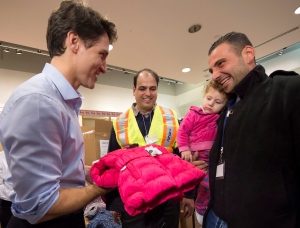 Justin Trudeau greets refugees