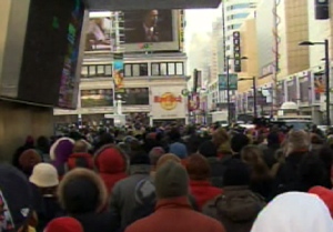 More than 500 people showed up at Yonge-Dundas Square to witness the inauguration ceremonies.