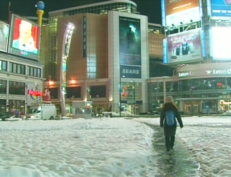 toronto eaton centre on dundas yonge street busy traffic outside