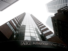 AIG offices in New York are shown on a gloomy day on Monday, March 2, 2009. (AP / Mark Lennihan)