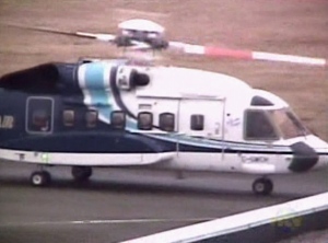 A Cougar Helicopter carrying rescue personnel based at St. John's International Airport departs and heads to the search region, Thursday, March 12, 2009.