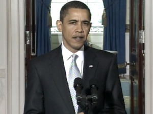 U.S. President Barack Obama announces plans for the U.S. auto industry from the White House, Monday, March 30, 2009.