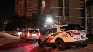 Police are investigating a shooting at a Rexdale apartment building on Tuesday morning. (John Hanley/ CP24)