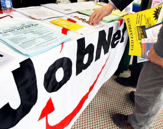 Canada's unemployment rate jumped to eight per cent in March, up from 7.7 per cent in February.  About 61,000 people lost their jobs during the month. (AP / Elise Amendola)