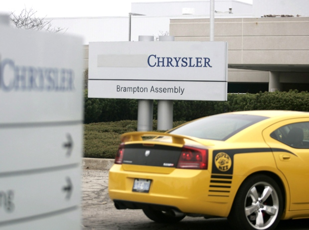 A vehicle enters the Chrysler assembly plant in Brampton, Ont., Thursday, April 30, 2009. BMO Nesbitt Burns' deputy chief economist said the Ontario losses are largely due to production shutdowns at Chrysler. (Geoff Robins / THE CANADIAN PRESS)